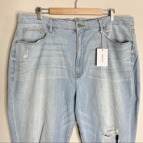 NEW Good American Good Cuts Slim Boyfriend Jeans (Sz 24) High Rise Crop Blue011 - Picture 6 of 15